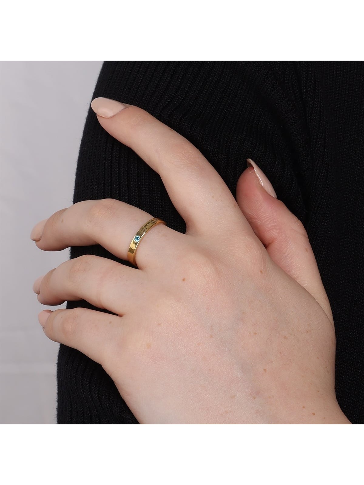 Gold-Plated Customizable Stackable Name Ring With Birthstone (Hebrew /