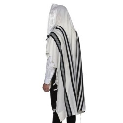 Traditional 100% Wool Non-Slip Tallit Prayer Shawl with Black Stripes
