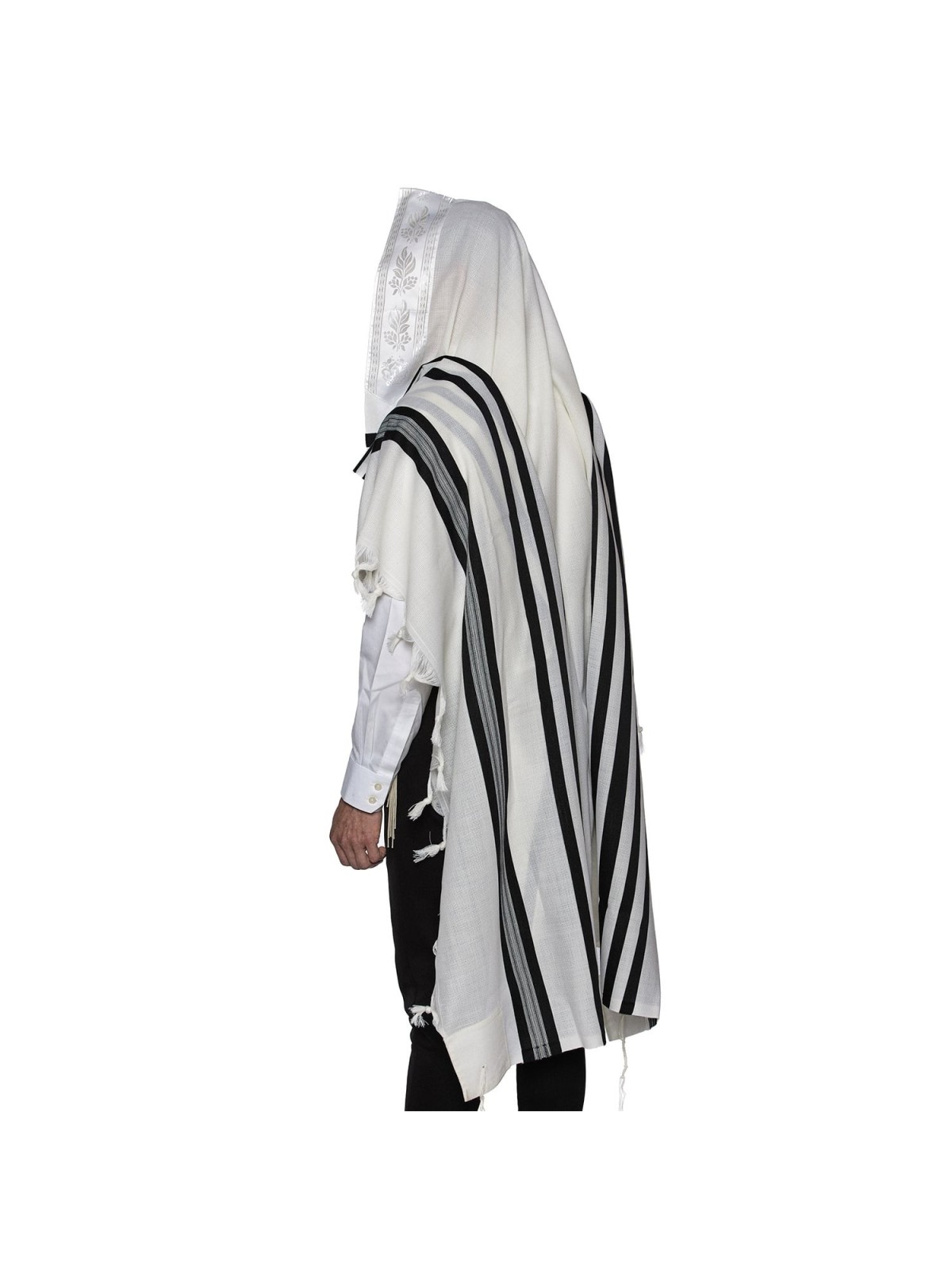 Traditional 100% Wool Non-Slip Tallit Prayer Shawl with Black Stripes