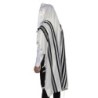 Traditional 100% Wool Non-Slip Tallit Prayer Shawl with Black Stripes