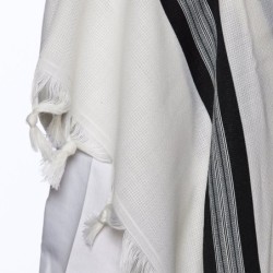 Traditional 100% Wool Non-Slip Tallit Prayer Shawl with Black Stripes