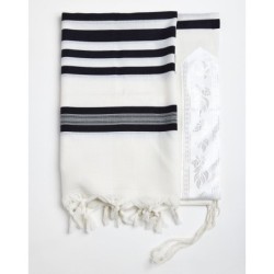 Traditional 100% Wool Non-Slip Tallit Prayer Shawl with Black Stripes