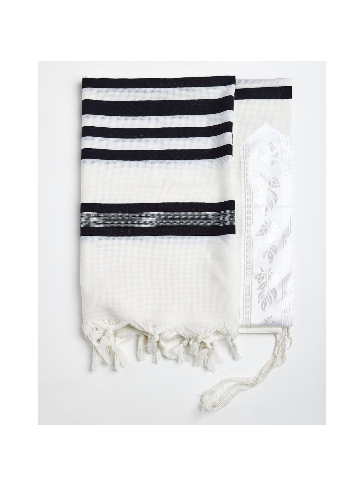Traditional 100% Wool Non-Slip Tallit Prayer Shawl with Black Stripes