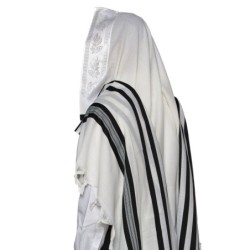 Traditional 100% Wool Non-Slip Tallit Prayer Shawl with Black Stripes