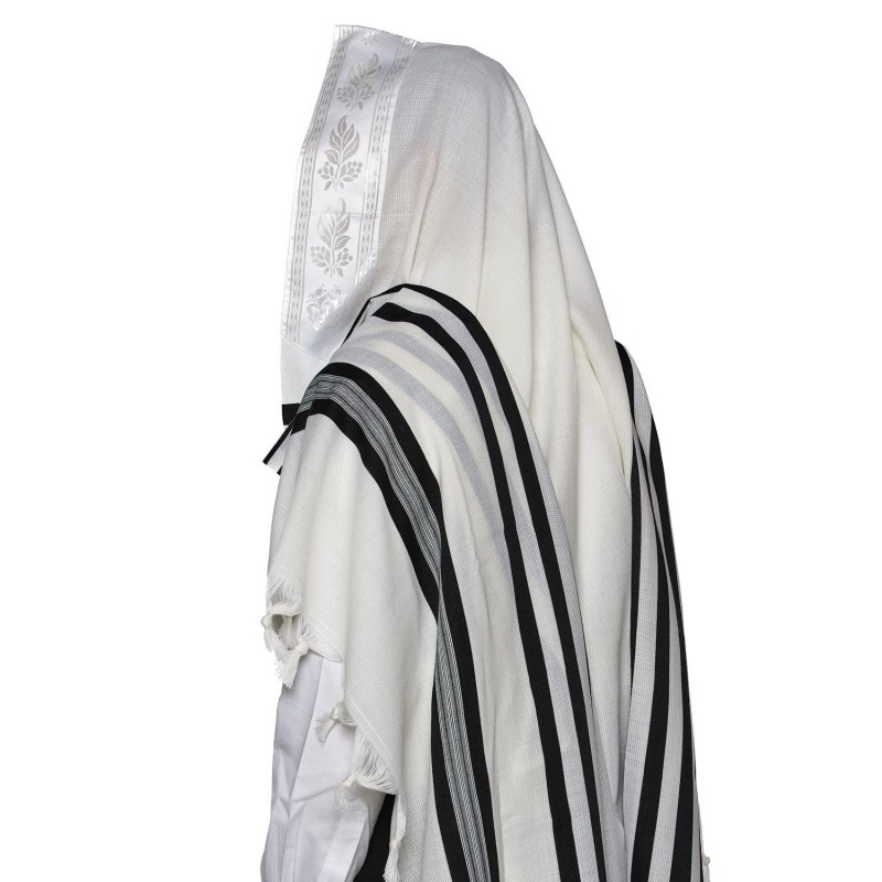 Traditional 100% Wool Non-Slip Tallit Prayer Shawl with Black Stripes