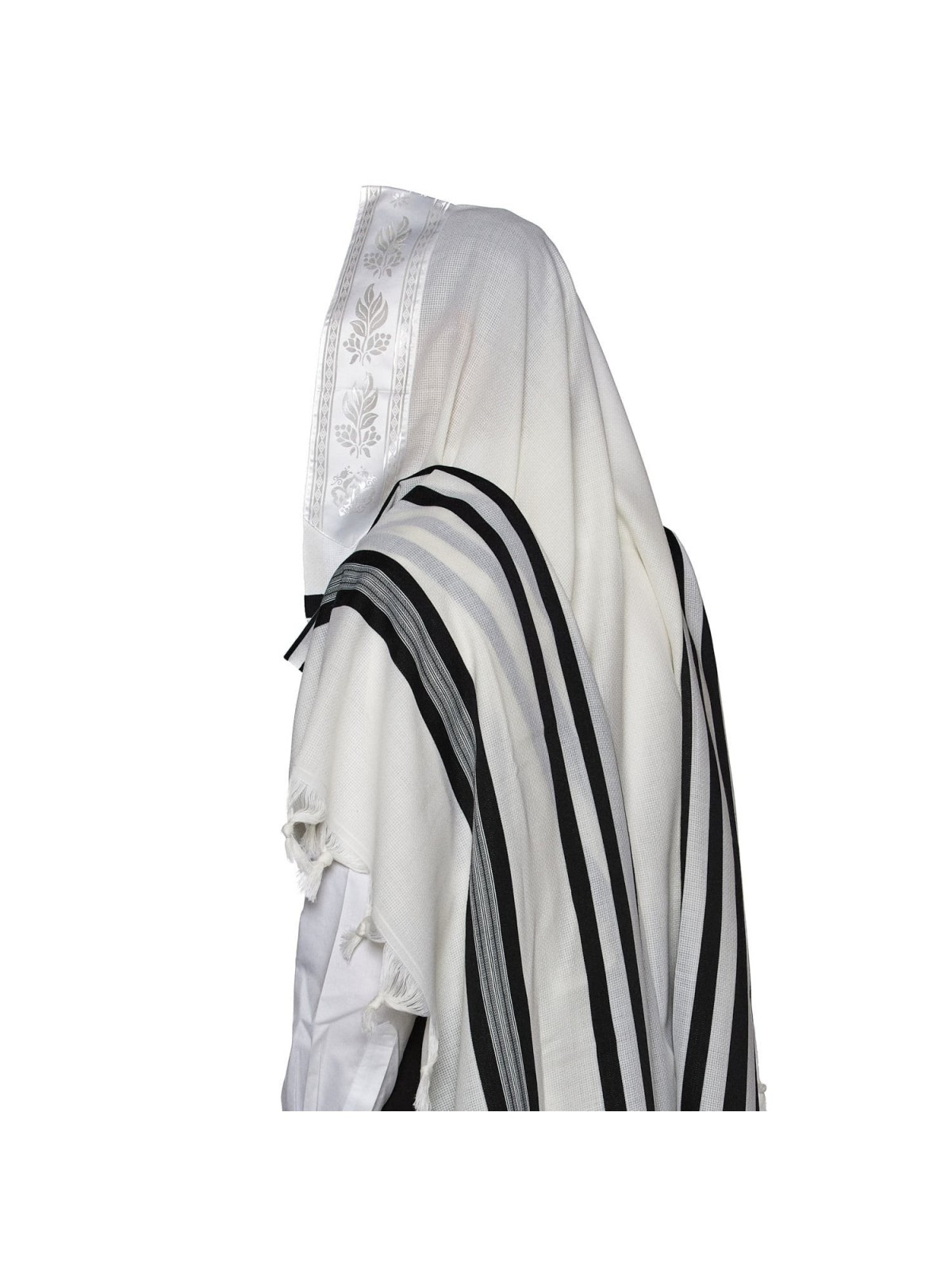 Traditional 100% Wool Non-Slip Tallit Prayer Shawl with Black Stripes