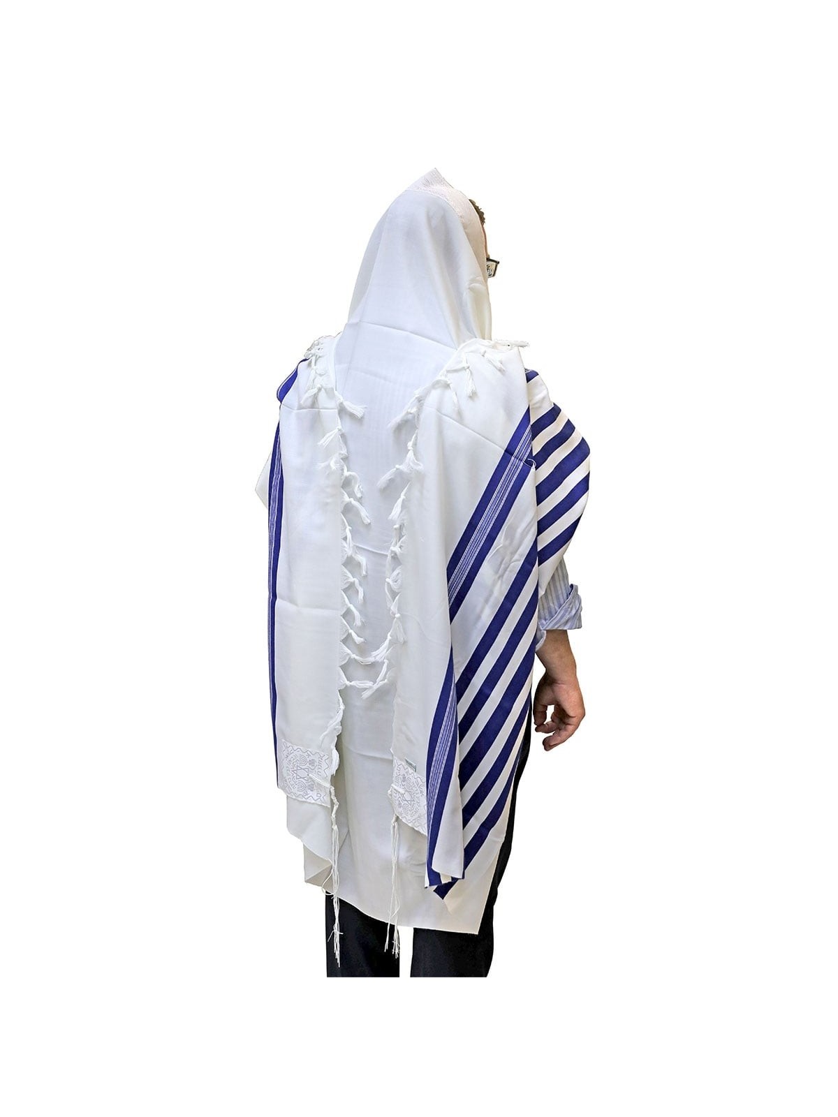 Talitnia Traditional Pure Wool Tallit - Blue with Silver Stripes