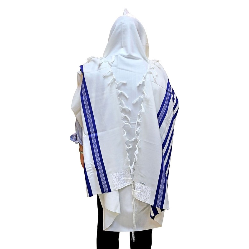 Talitnia Traditional Pure Wool Tallit - Blue with Silver Stripes