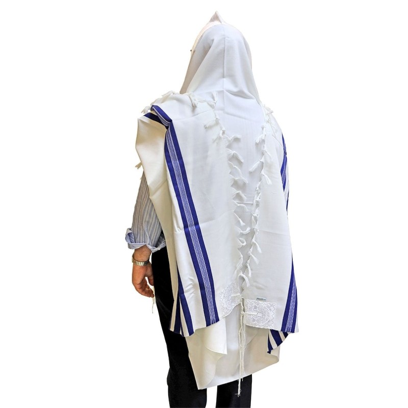 Talitnia Traditional Pure Wool Tallit - Blue with Silver Stripes