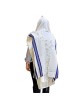 Talitnia Traditional Pure Wool Tallit - Blue with Silver Stripes