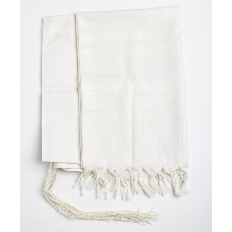 100% Wool Non-Slip Tallit Prayer Shawl White