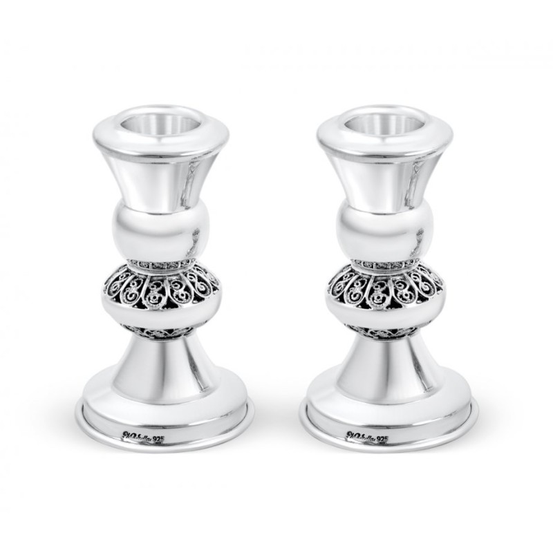 Sterling Silver Mini Shabbat Candlesticks | Silver Judaica