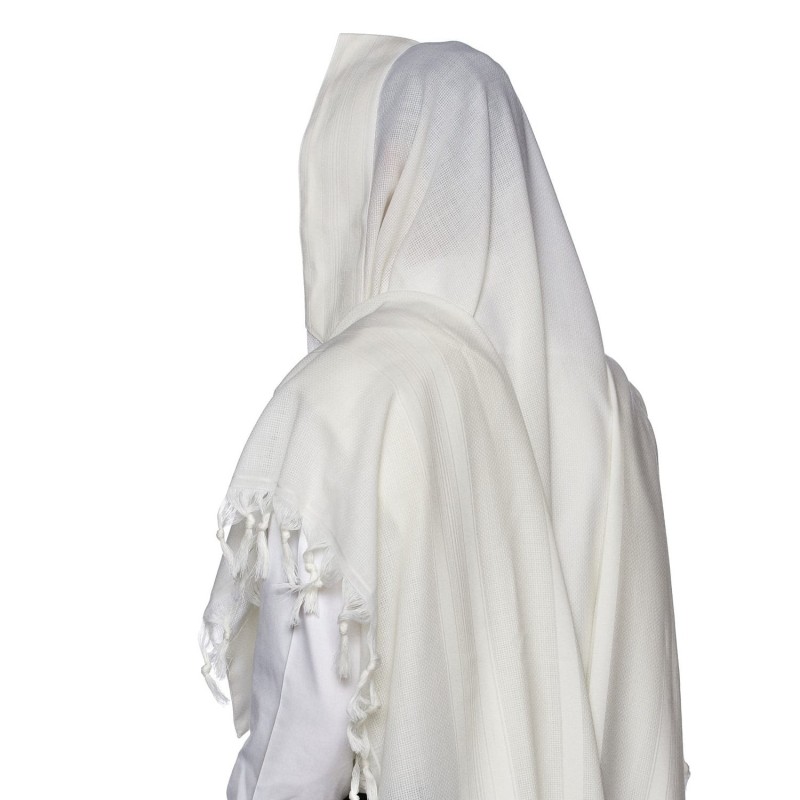 100% Wool Non-Slip Tallit Prayer Shawl White