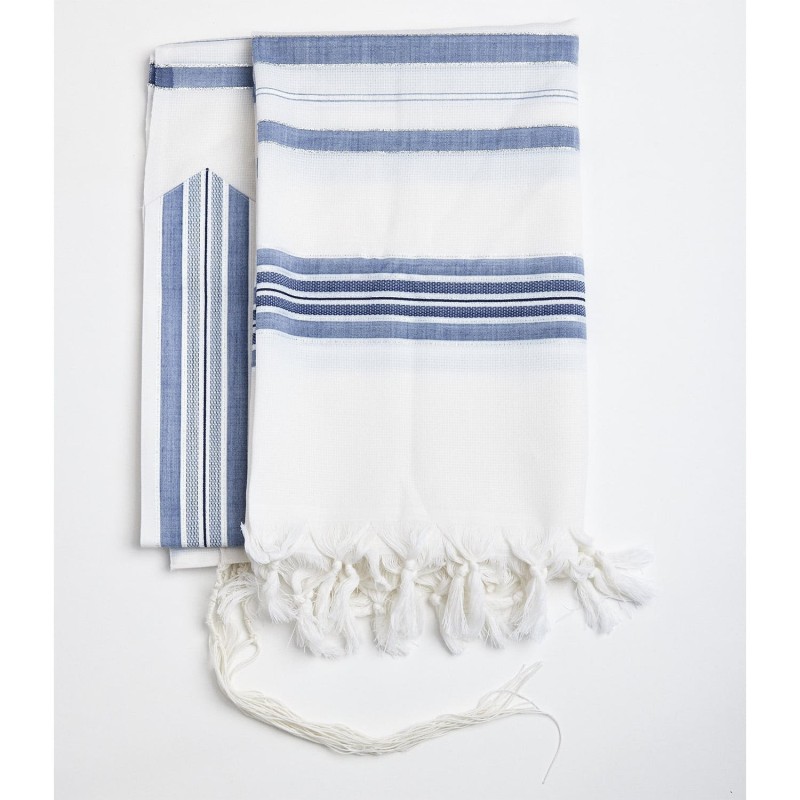 100% Wool Non-Slip Tallit Prayer Shawl with Jeans Stripes