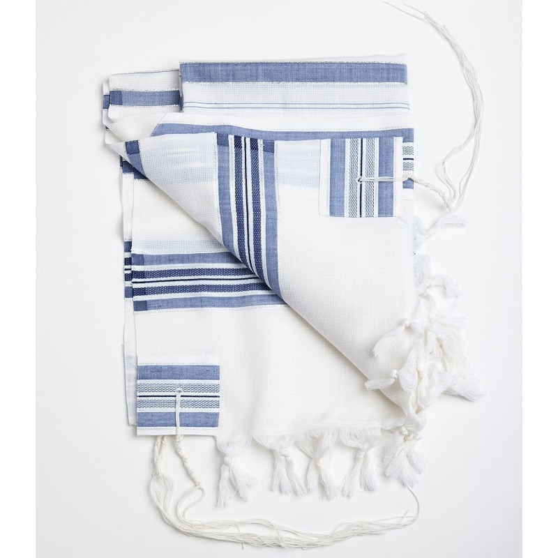 100% Wool Non-Slip Tallit Prayer Shawl with Jeans Stripes