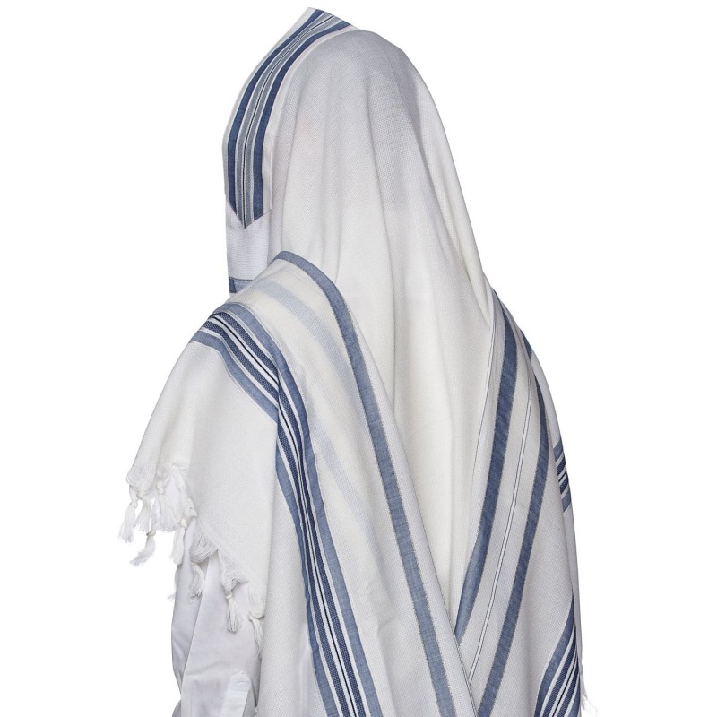 100% Wool Non-Slip Tallit Prayer Shawl with Jeans Stripes