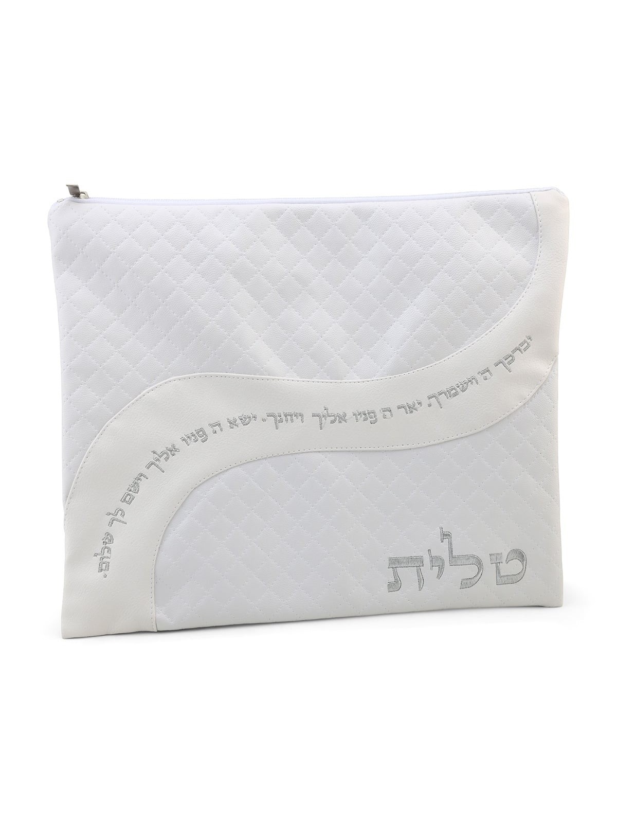 White Faux Leather Tallit and Tefillin Bag Set with Priestly Blessing