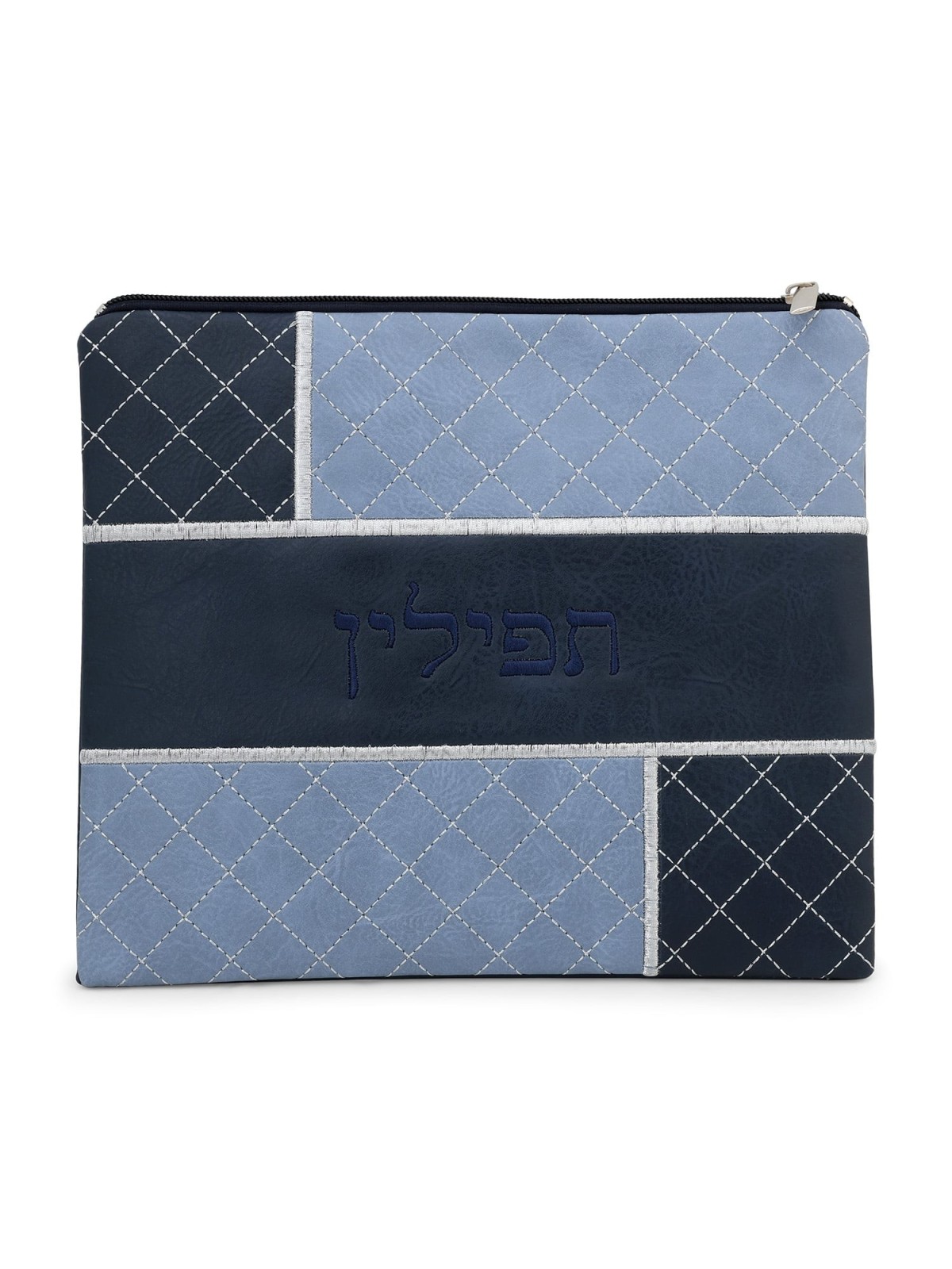Faux Leather Shades of Blue Tallit & Tefillin Bag Set with Diamond Pat