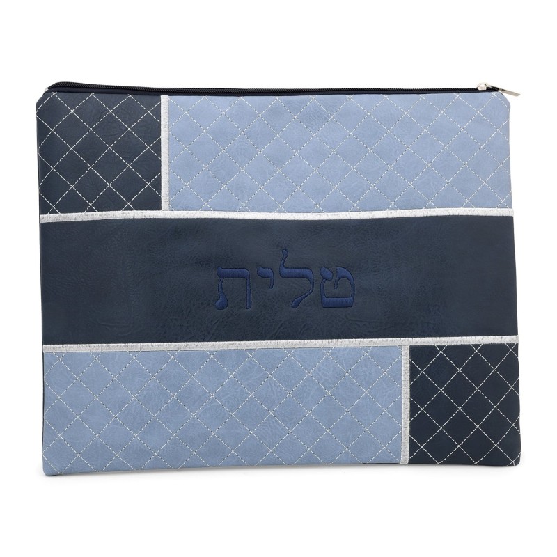Faux Leather Shades of Blue Tallit & Tefillin Bag Set with Diamond Pat