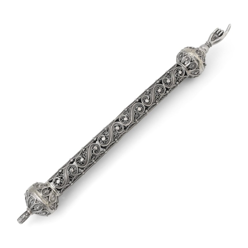 Shoham Yemenite Art Sterling Silver Filigree Swirl Torah Pointer