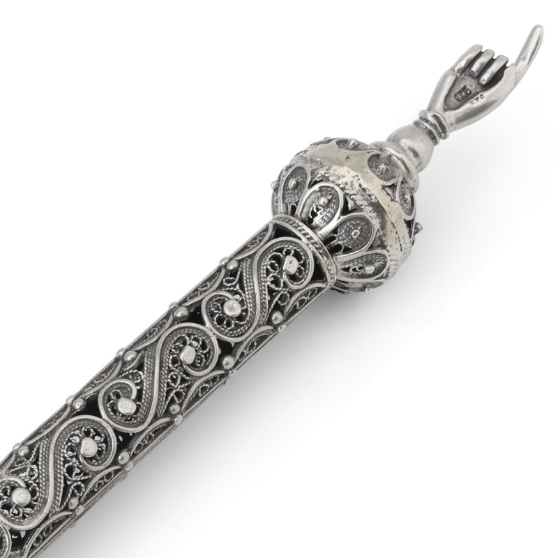 Shoham Yemenite Art Sterling Silver Filigree Swirl Torah Pointer