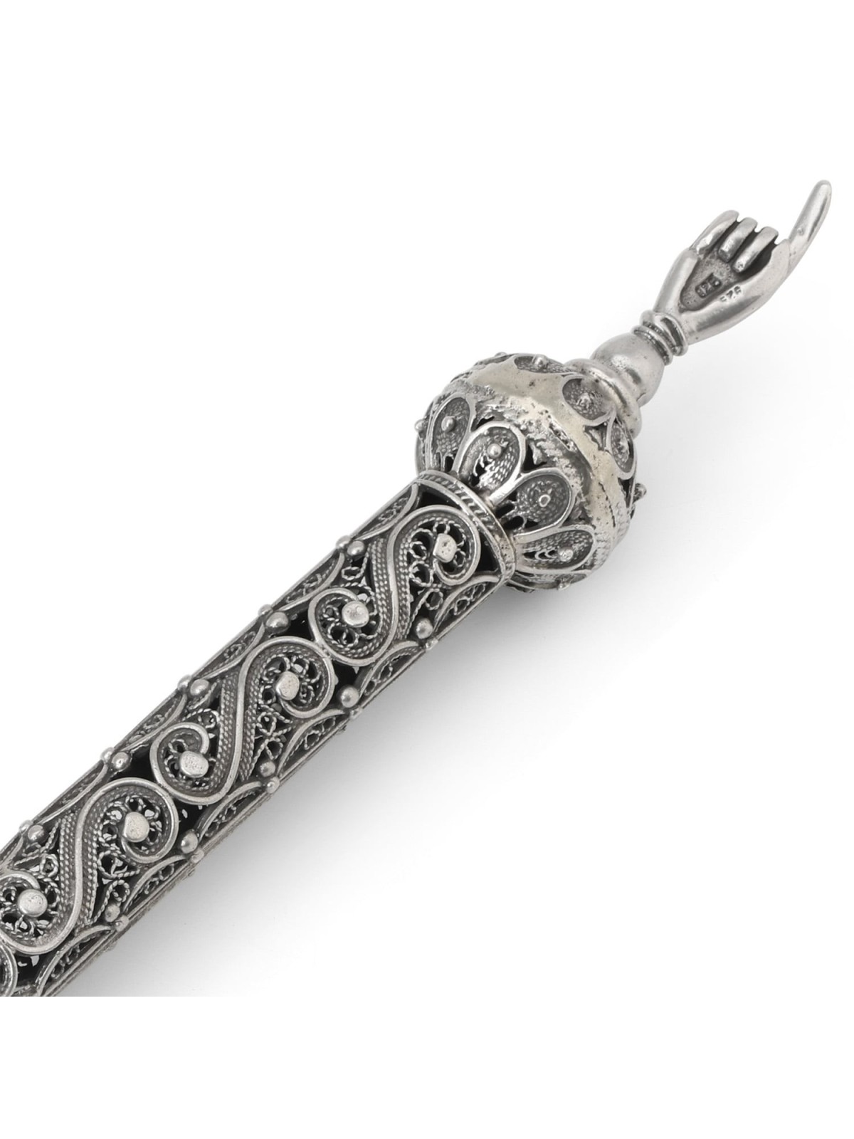 Shoham Yemenite Art Sterling Silver Filigree Swirl Torah Pointer