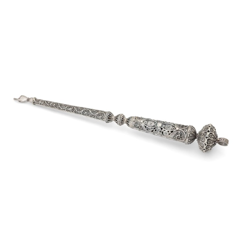 Traditional Yemenite Art Long Sterling Silver Torah Pointer with Filig