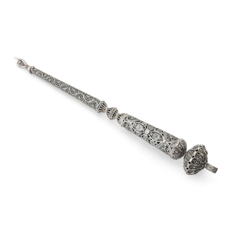 Traditional Yemenite Art Long Sterling Silver Torah Pointer with Filig