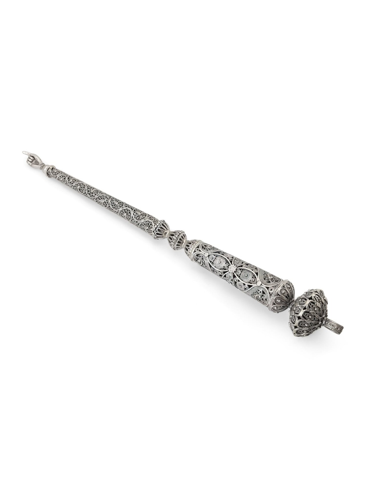 Traditional Yemenite Art Long Sterling Silver Torah Pointer with Filig