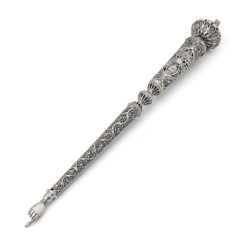 Traditional Yemenite Art Long Sterling Silver Torah Pointer with Filig