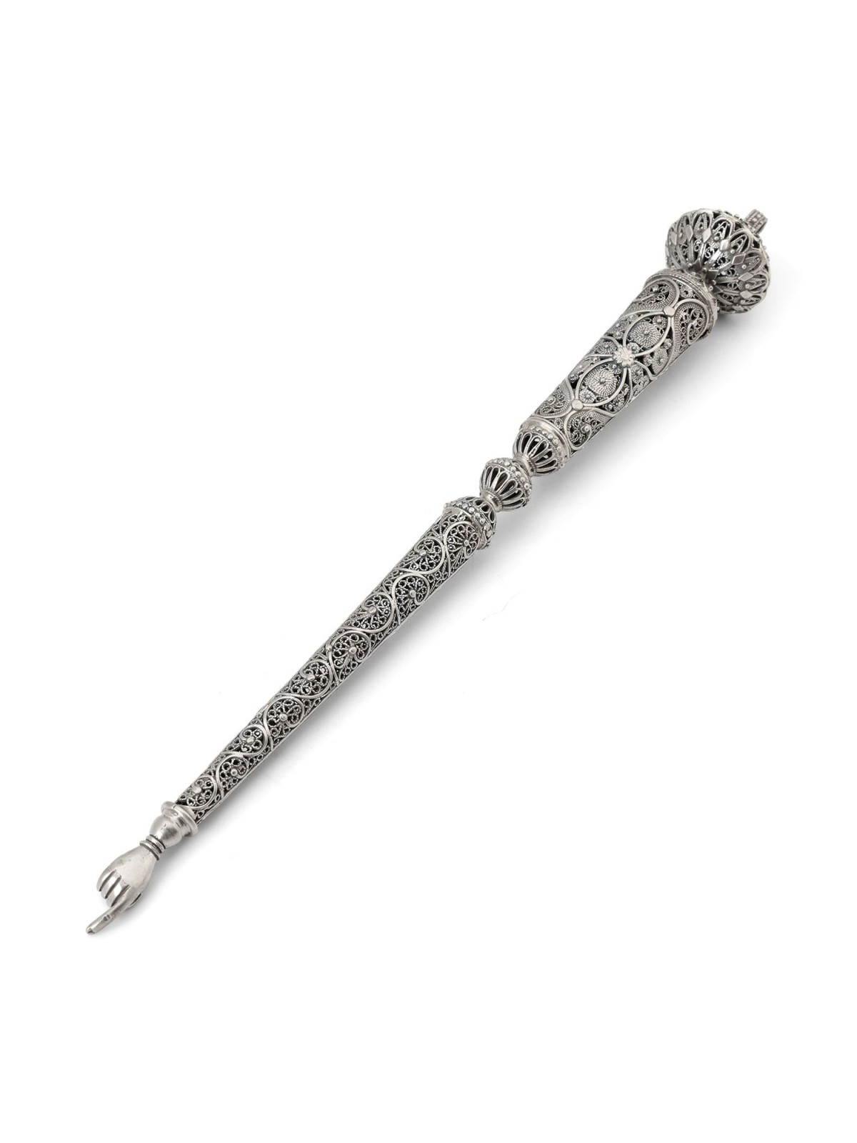 Traditional Yemenite Art Long Sterling Silver Torah Pointer with Filig