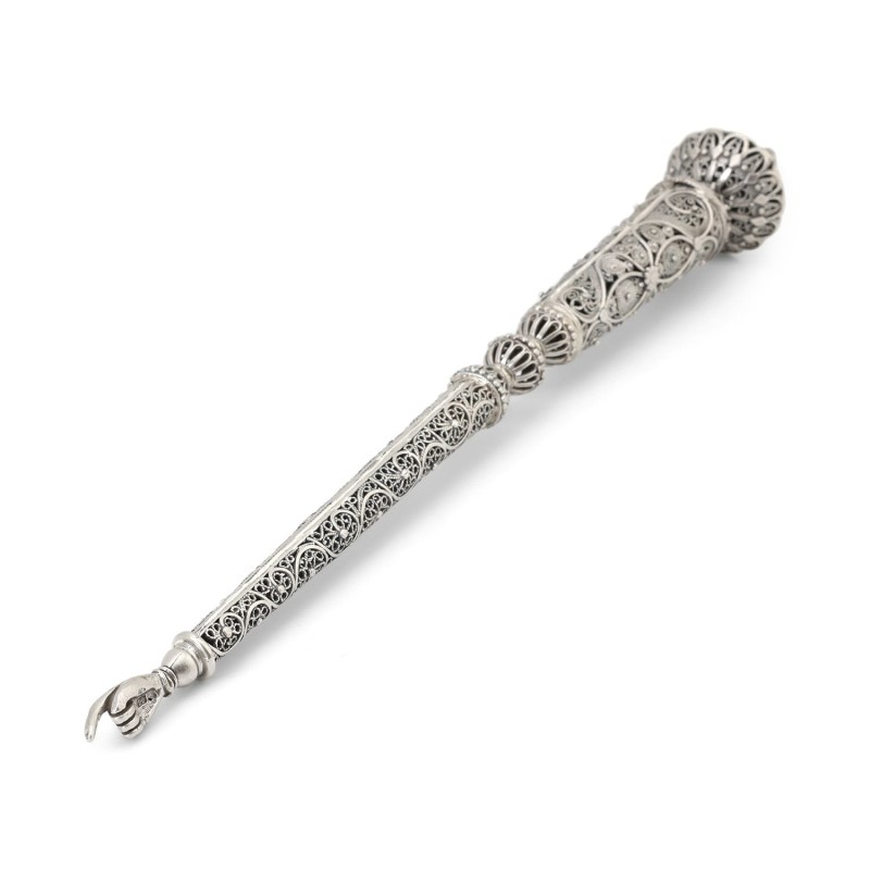 Traditional Yemenite Art Long Sterling Silver Torah Pointer with Filig