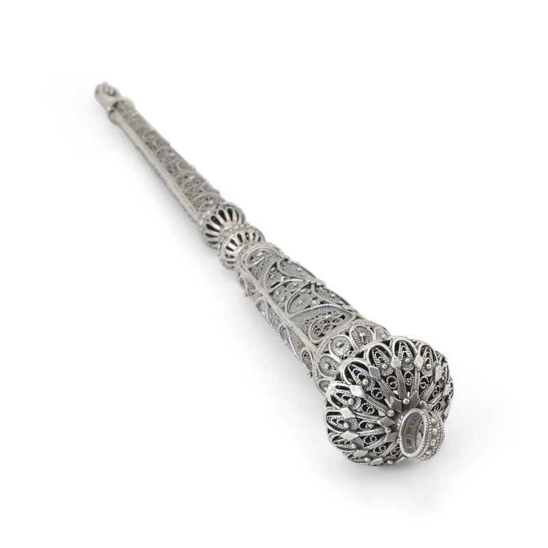 Traditional Yemenite Art Long Sterling Silver Torah Pointer with Filig