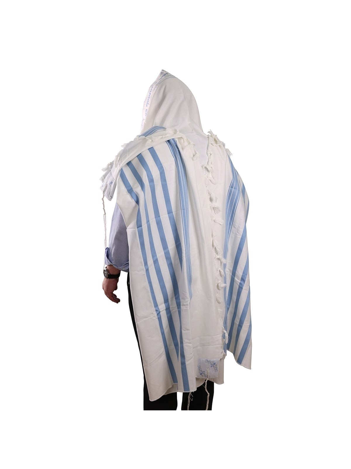 100% Cotton Non-Slip Tallit Prayer Shawl with Light Blue Stripes
