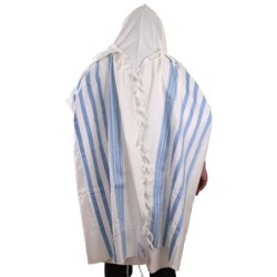 100% Cotton Non-Slip Tallit Prayer Shawl with Light Blue Stripes