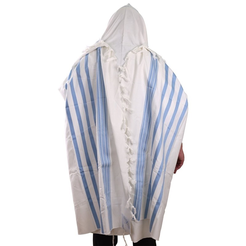 100% Cotton Non-Slip Tallit Prayer Shawl with Light Blue Stripes