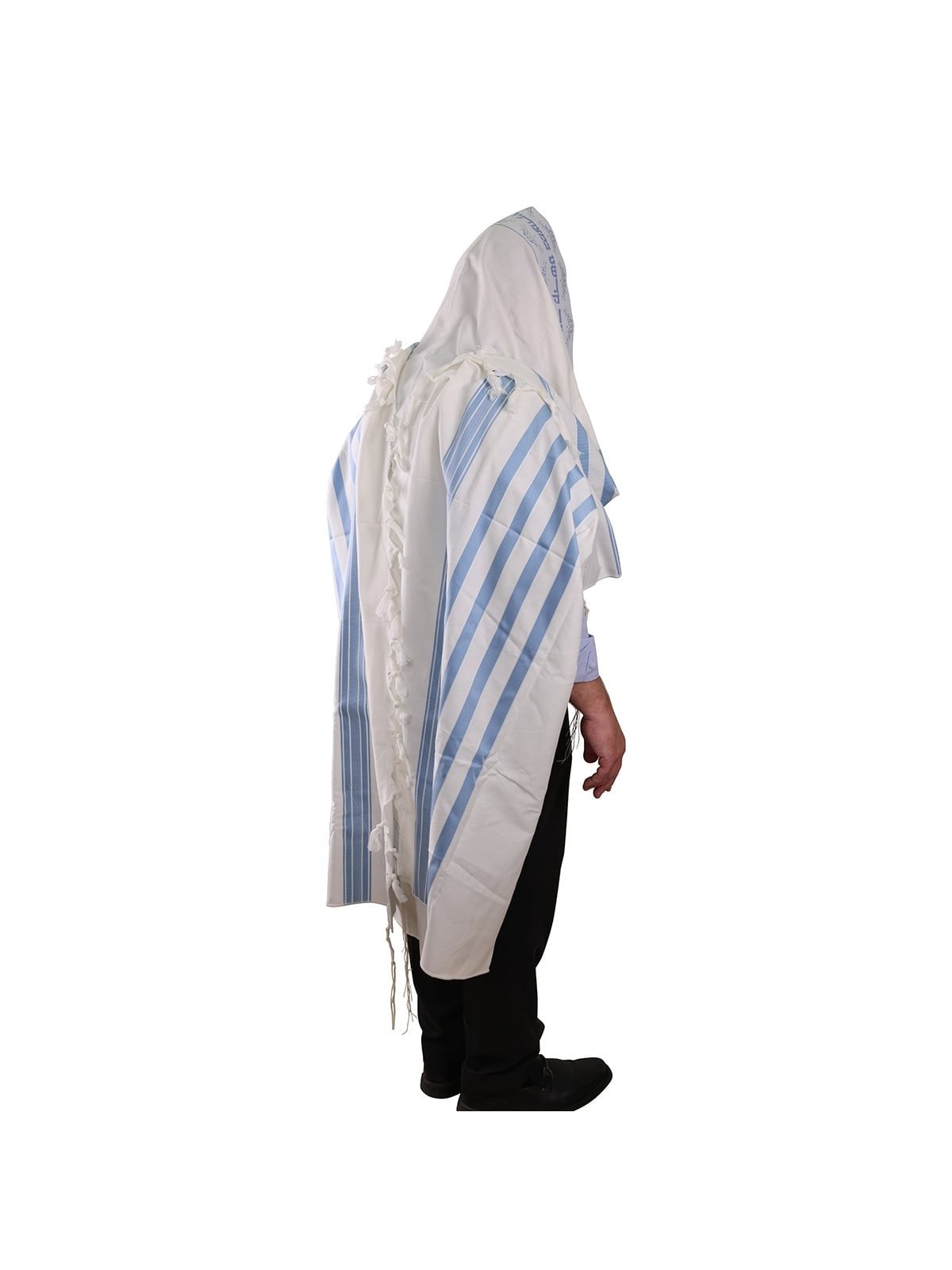 100% Cotton Non-Slip Tallit Prayer Shawl with Light Blue Stripes