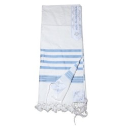 100% Cotton Non-Slip Tallit Prayer Shawl with Light Blue Stripes