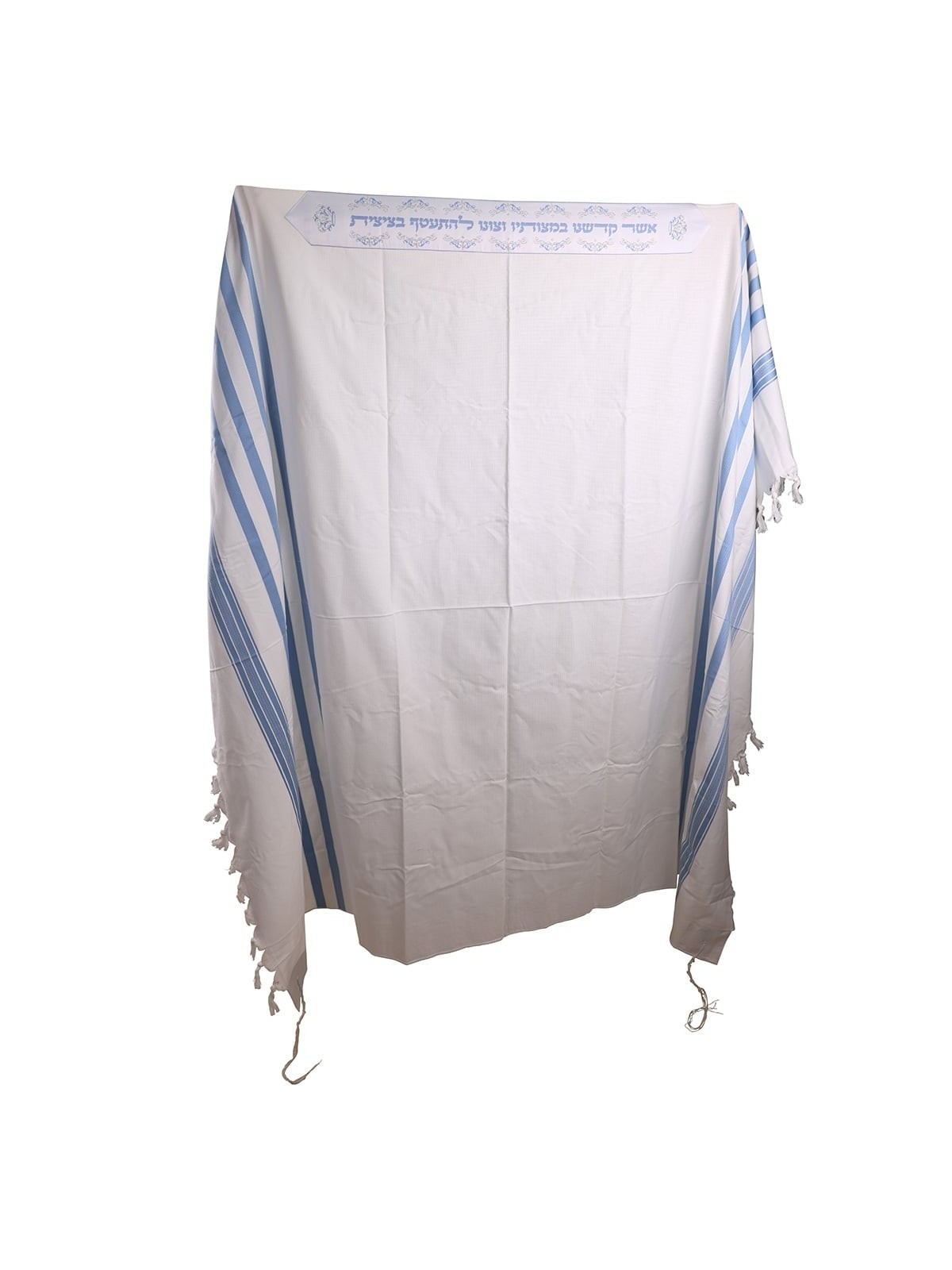 100% Cotton Non-Slip Tallit Prayer Shawl with Light Blue Stripes
