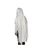 100% Wool Non-Slip Tallit Prayer Shawl Glossy White with Floral Design