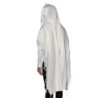 100% Wool Non-Slip Tallit Prayer Shawl Glossy White with Floral Design