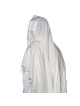100% Wool Non-Slip Tallit Prayer Shawl Glossy White with Floral Design