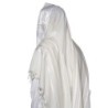 100% Wool Non-Slip Tallit Prayer Shawl Glossy White with Floral Design