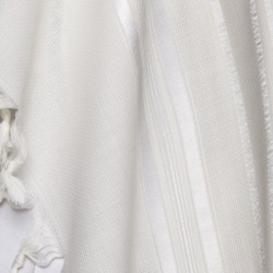 100% Wool Non-Slip Tallit Prayer Shawl Glossy White with Floral Design