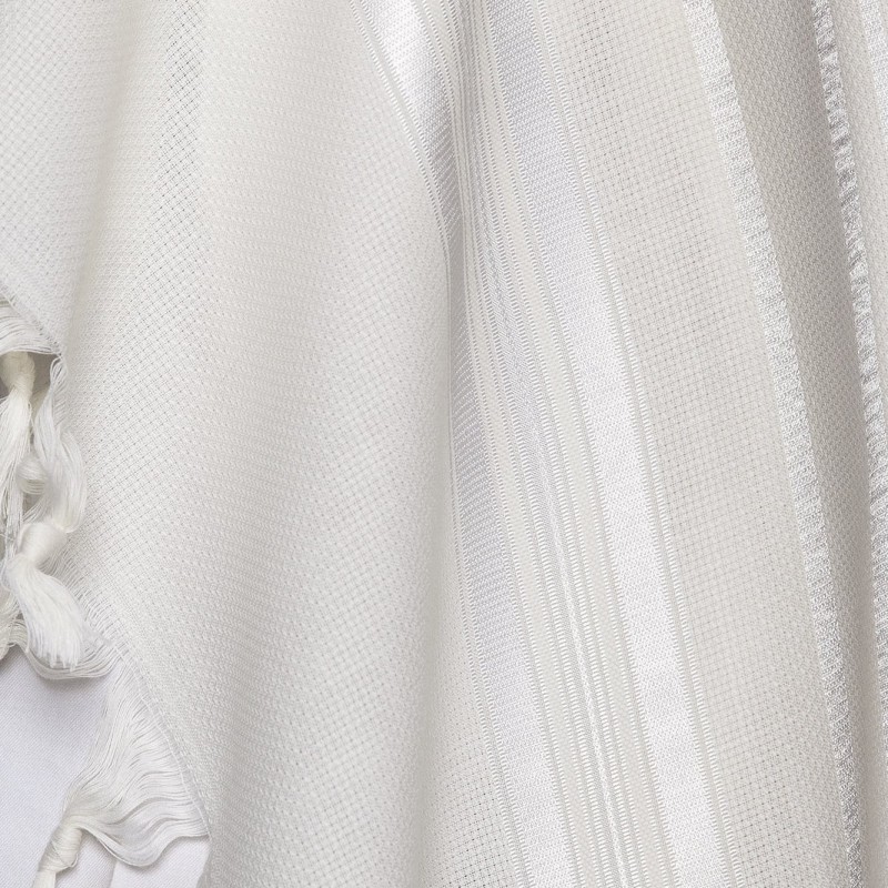 100% Wool Non-Slip Tallit Prayer Shawl Glossy White with Floral Design