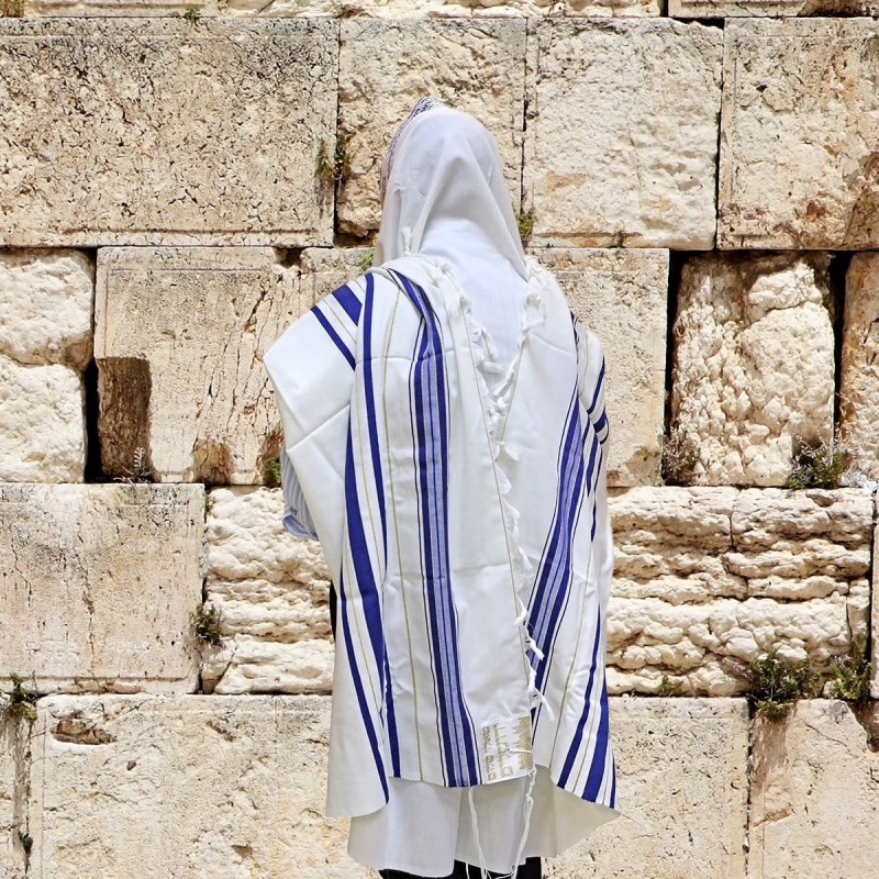 Talitnia Traditional Blue with Gold Stripes Pure Wool Tallit (Prayer S