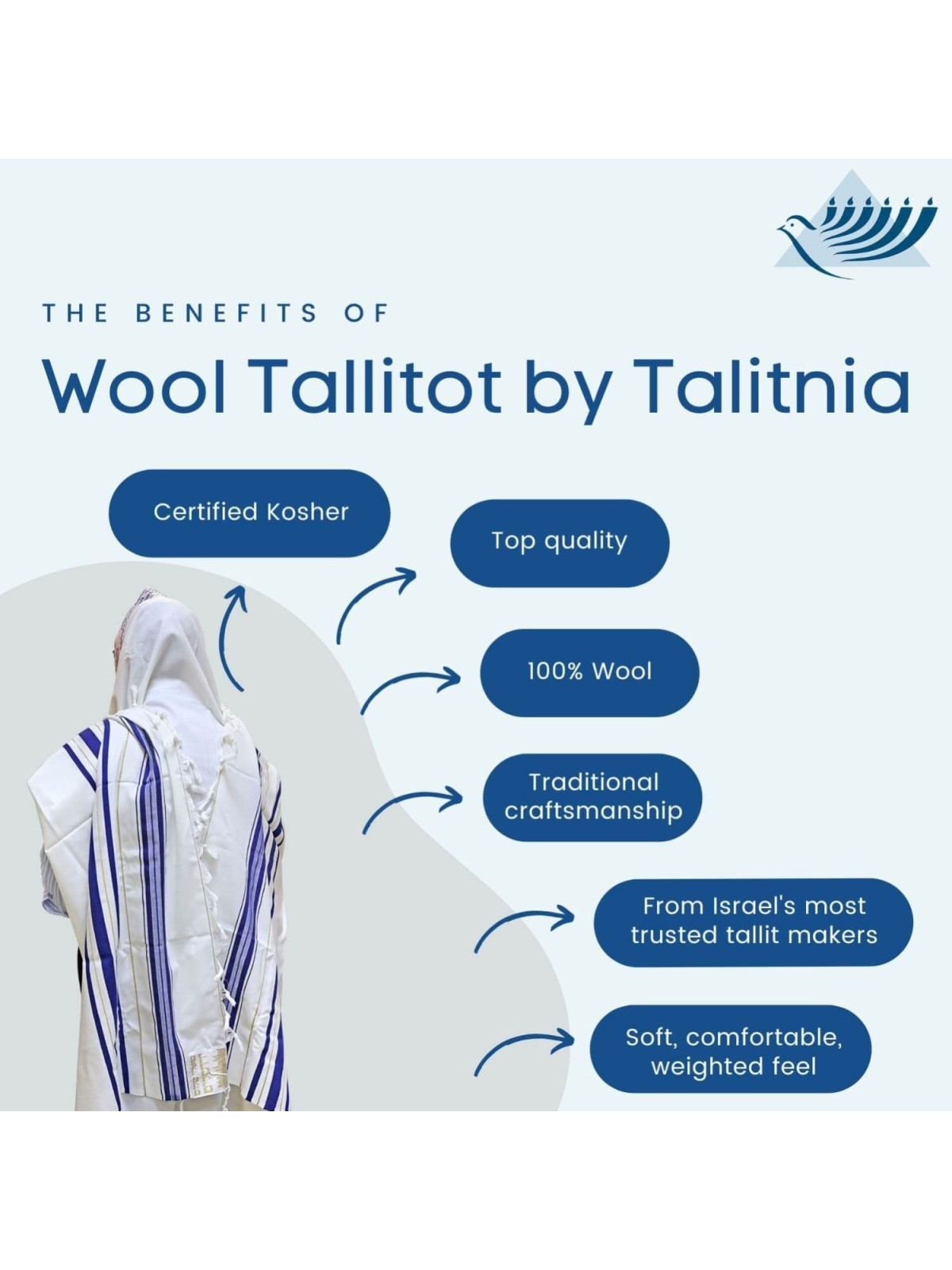 Talitnia Traditional Blue with Gold Stripes Pure Wool Tallit (Prayer S