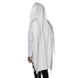 100% Wool Non-Slip Tallit Prayer Shawl White and Silver