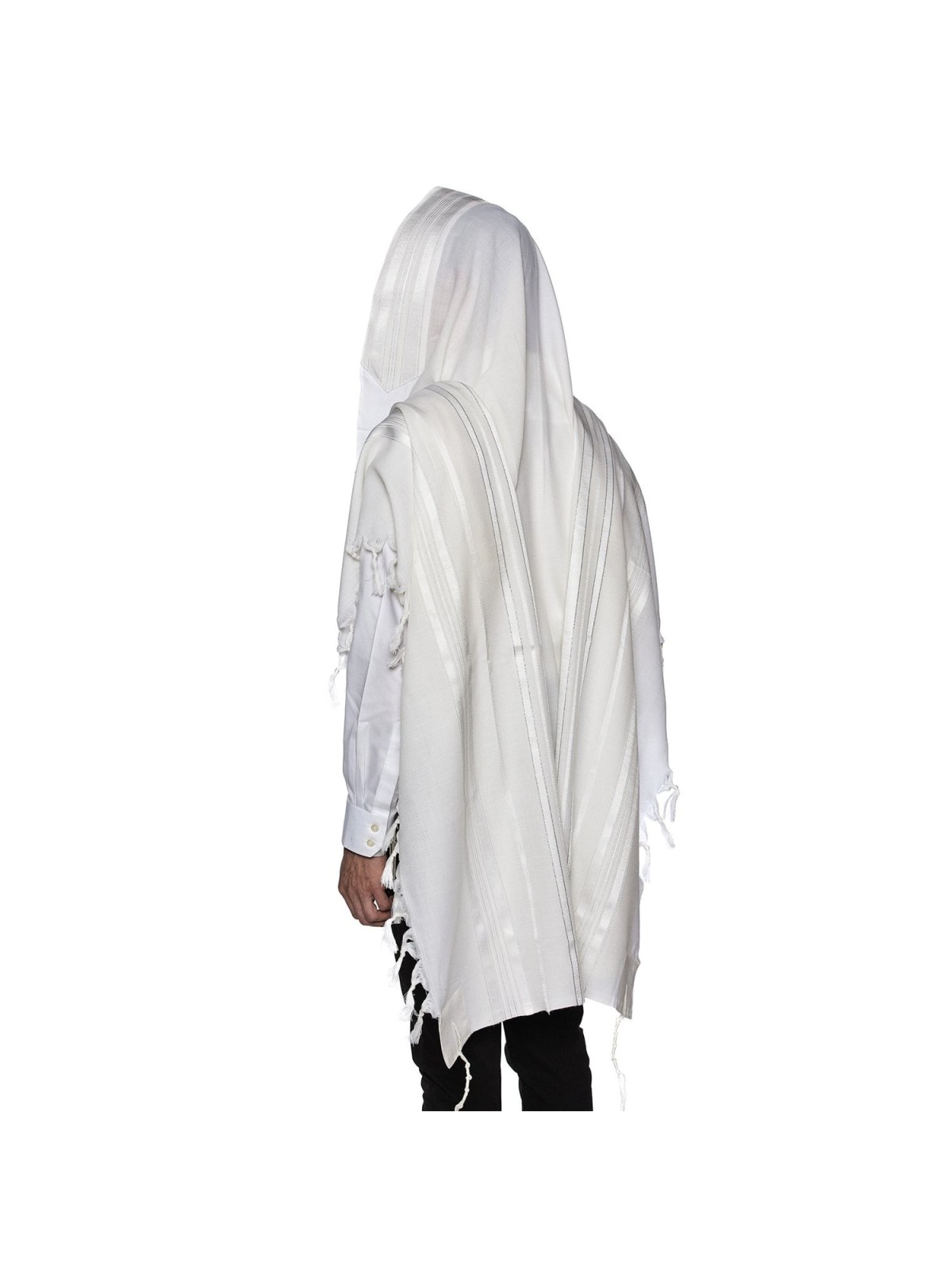 100% Wool Non-Slip Tallit Prayer Shawl White and Silver