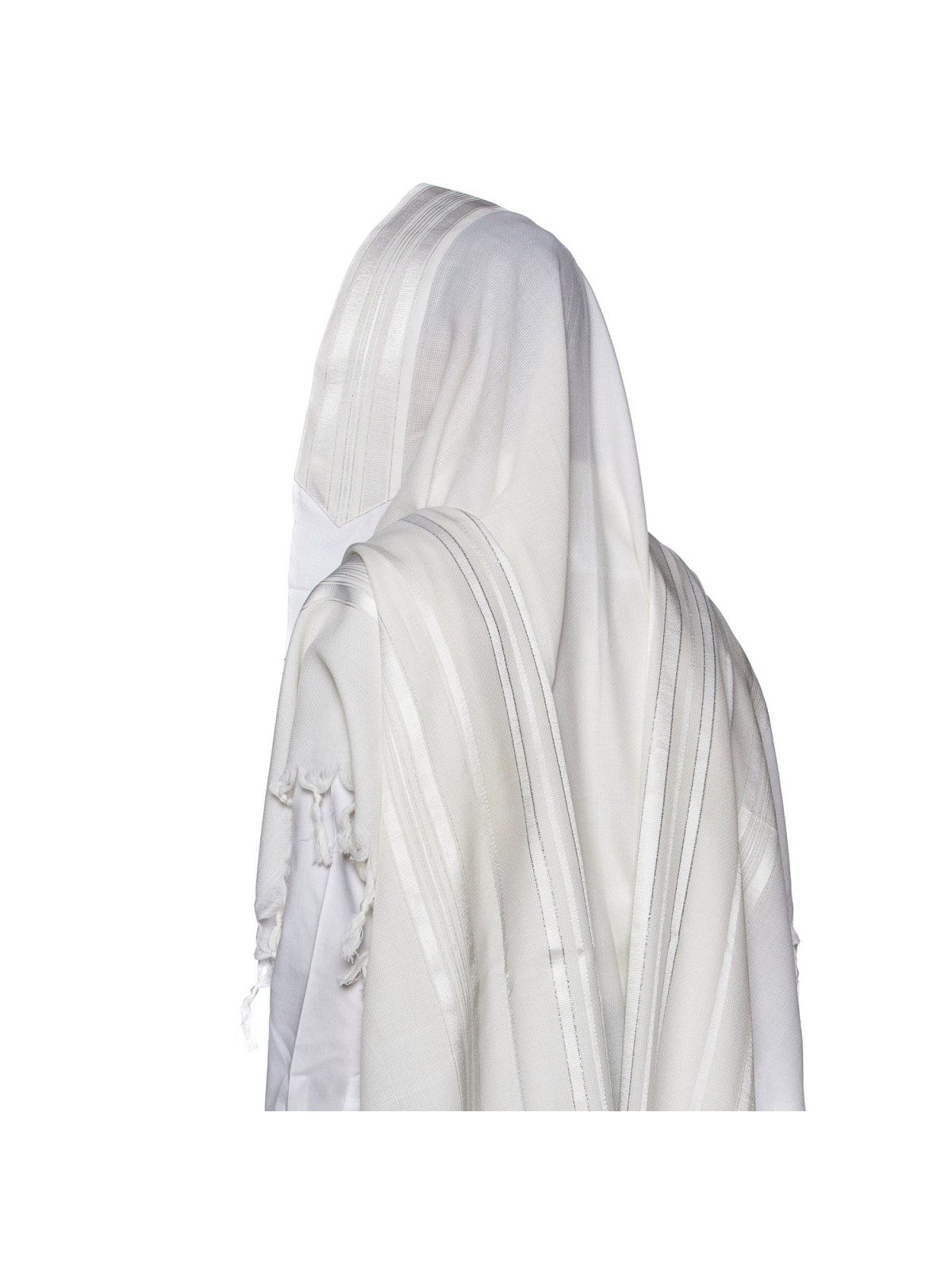 100% Wool Non-Slip Tallit Prayer Shawl White and Silver